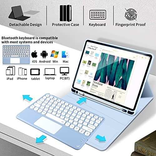 Кенке случај за iPad Air 5 -та/4 -та генерација 10,9 инчи 2022/2020, Stand Folio Smart Cover со држач за моливи, TouchPad Round Key Magnetica