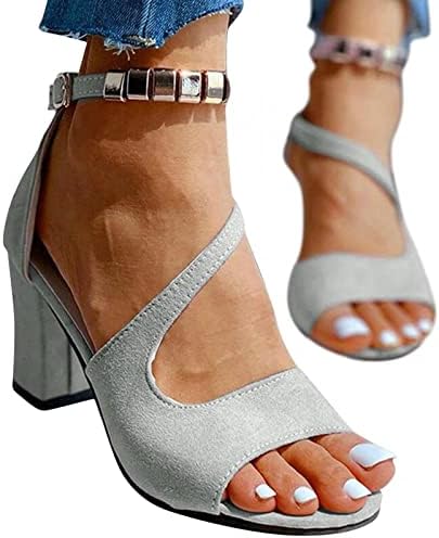 Чунки пета сандали за жени со глужд, каиш метална тока слајдови чевли лето елегантна сандала за фустани од сандали