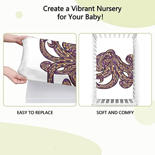 Октопод тематски опремени мини чаршафи, преносни листови за мини -креветчиња за меки мали деца, вграден - бебешки лист за девојчиња