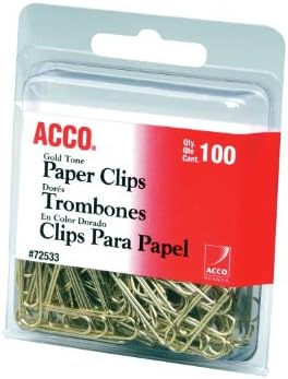 Acco Brands Paper Clips, Regluar, 2 големина, мазно, злато, 100 клипови/кутија