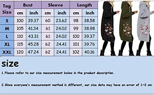 Longенски средна должина на долгиот палто цветно печатење со долг ракав, обичен патент со аспиратор, спојувачки палто јакна топло