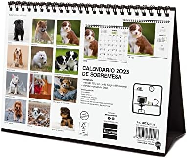 Финокам-Календар 2023 Десктоп Слики за Пишување јануари 2023 - декември 2023 Кученца шпански