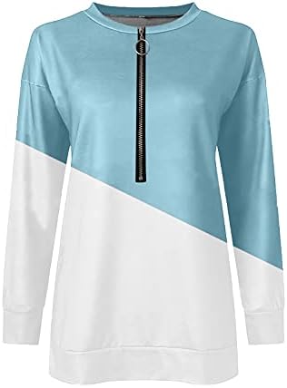 Женска каузална лента за џемпери 1/4 патент лапел долга ракав пуловер лабава тунична врвови блуза активна облека за трчање