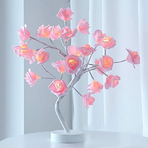 Lenoris маса ламба роза цветна биро за дрвја со 24 топли бели LED светла USB/батерија оперирана подарок за жени тинејџери девојки табела