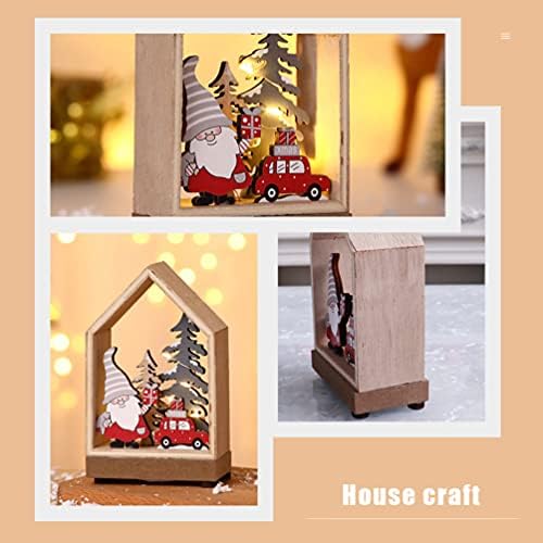 Uonlytech Decoraciones para salas de casa Божиќ дрвен знак за маса централно зимско село предводена светлина куќа дрвена куќа