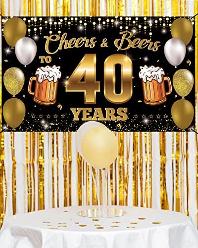 HTDZZI Навива На 40 Години Позадина Банер, Среќен 40-Ти Роденден Декорација За Мажи Жени, 40-годишнината Од Бракот, Црно Злато 40