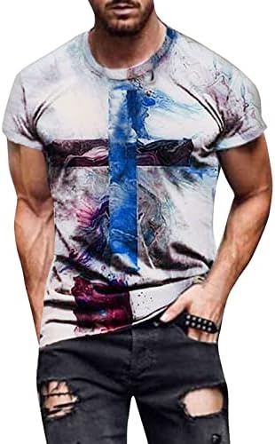 XXBR Обични кошули за мажи врзуваат боја на екипаж за кратки ракави маички гроздобер масло сликарство вера Исус крст печатење маички врвови