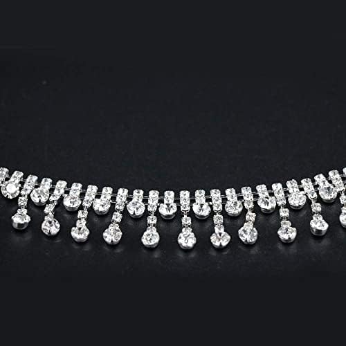 Jerler Rhinestone Tassel Fringe Trim Crystal Crystal Applique за шиење занаети идеална облека за венчавки за венчавки DIY декорација, 2 јарди 0,87 W