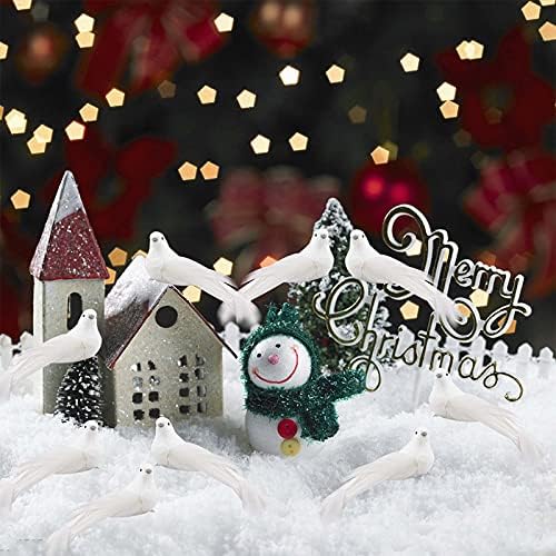 ДЕКИКА Исклучителни Божиќни Украсни Подароци, 12 парчиња Вештачка Симулација Пена Птица, Симулација Бел Гулаб Божиќни Материјали Декорација