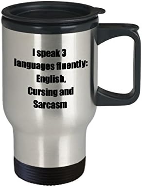 Зборувам Течно Сарказам Патување Кригла-Смешни Саркастични 3 Јазици Англиски Пцуење Сарказам Кафе Кригла Идеја За Подарок