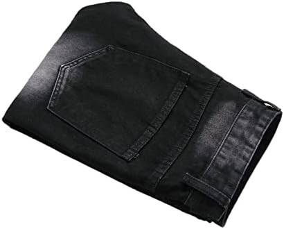 Машки искинати измиени тенок фармерки со права нога хип хоп тексас панталони гроздобер потресени слаби џин панталони