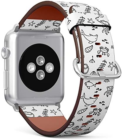 Компатибилен со Apple Watch Series 1,2,3,4 - Кожна лента за нараквица за нараквици Замена на зглобот - Елементи на морскиот живот