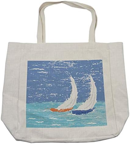 Ambesonne наутичка торба за купување, илустрација во стил на гранџ на 2 трки со едриличари во ветровито океански печати, еколошка торба
