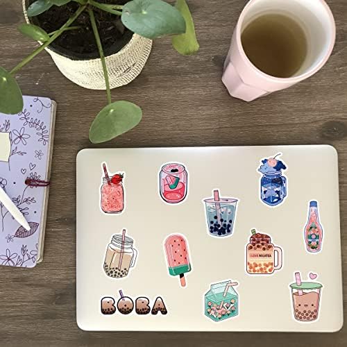 Yoksas kawaii boba пијалоци девојки налепници, 100 парчиња симпатична меур чај естетски налепници за шишиња со вода лаптоп мобилен телефон