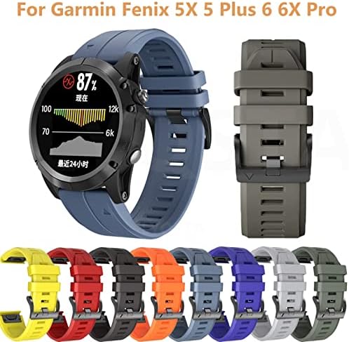 Fehauk 26 22mm Silicone Watchband for Garmin Fenix ​​6x 6pro Watch Bask Release Easy Fit Band Band Band Ster -лента за Fenix ​​5x 5plus додатоци