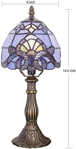 Rhlamps Мала тифани ламба витраж стакло барокен стил табела 14 висока луксузна мини акцент ламба, мемориска ламба за кревет за дневна