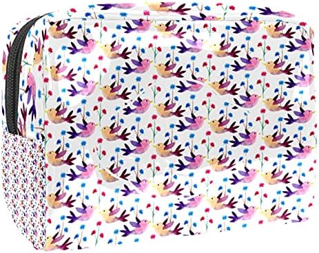 Козметичка Торба За Жени, Симпатични Пространи Водоотпорни Чанти За Шминка Патуваат Виолетови Птици Тоалетна Торба Организатор Како Подароци