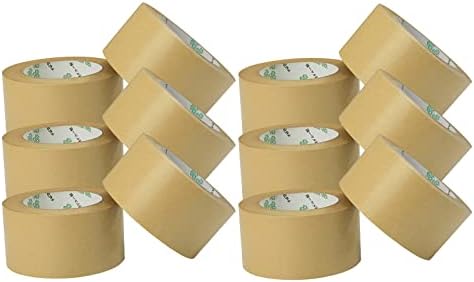 Лента за пакување на хартија Fbaiyy Kraft, лента со тешка парцела 12 ролни, рециклирана кафеава водоотпорна лента за пакување картонски