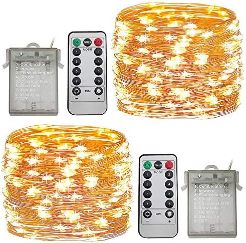 Водоотпорни LED стринг светла на Хуаквеј, батерии управувани 33 стапки 100 лежери, топло бело, бакарна жица жица светла за украсување во