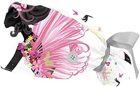 2 парчиња Елегантно девојче пеперутка Работна капа со копчиња, прилагодлива буфантна капа со држач за конска опашка