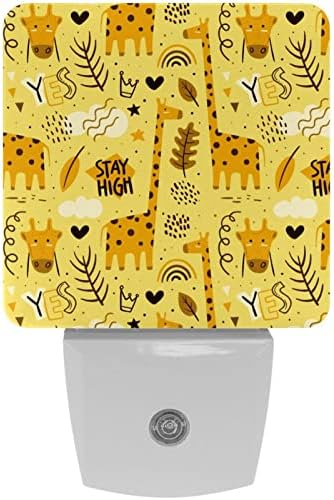 Цртан филм Doodle Giraffe Да срце жолто предводено ноќно светло, детски ноќни светла за приклучок за спална соба во wallидна ноќна ламба прилагодлива
