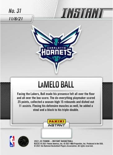 Ламело топка Шарлот Хорнетс Фанатици Ексклузивни паралелни Панини Инстант прва тројно -дабл од 2021 година со единечна трговска картичка - ограничено издание од 99 - н