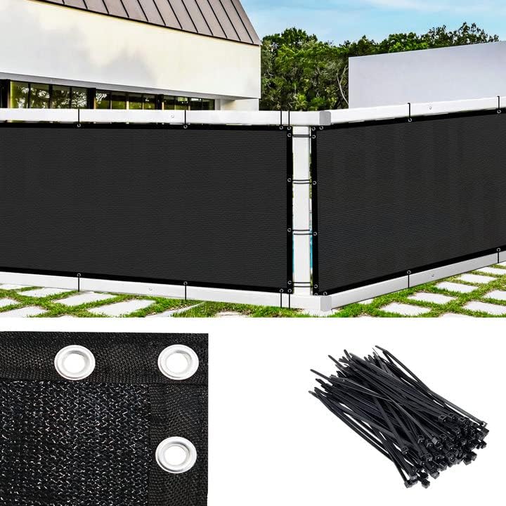 Screenубовна приказна 6'x50 'Екран за приватност на црна ограда, ограда што ја покрива приватноста на ткаенината на сенка на HDPE 90% рејтинг