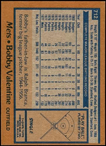 1978 Топпс 712 Боби Валентин Newујорк Метс екс Метс