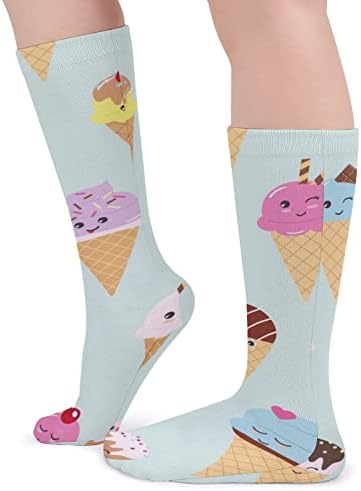 ПЛЕВЕЛ КАВАИ Сладолед Конуси Дебели Чорапи Новина Смешно Печатење Графички Обични Чорапи Со Топла Средна Цевка За Зима