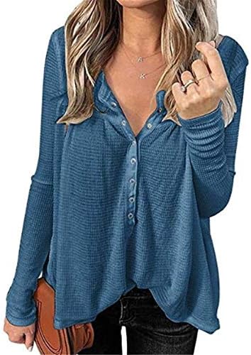 Angенскивел женски долг ракав V-врат V-Leck Loose Fit Tunic Bluze Bluze врвови за обични маици со маички