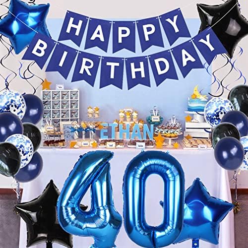 40-Ти Роденден Украси, 40-Ти Роденден Украси За Мажи, Среќен Роденден Банер Син Број 40 Фолија Балон за 40-Годишнината Украси Роденден