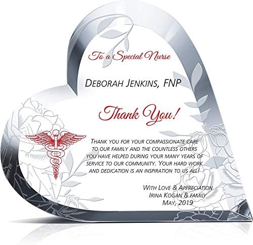 Персоналните Кристално Срце Ви Благодариме На Вашиот Подарок Плакета За Медицинска Сестра, Прилагодено Со Медицинска Сестра Име, Акроним И Вашето
