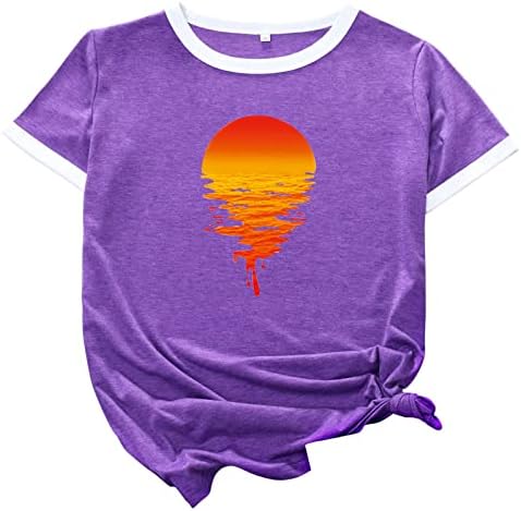 Womenените изгрејсонце маица за зајдисонце Смешна графичка обична екипаж кратка ракав маичка за природни маички врвови