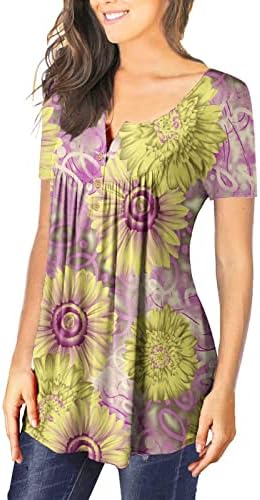 Плус големина на врвови за жени лабава вклопена туника за жени летни врвови симпатични гроздобер кошули со краток ракав y2k цветни годишни одмори
