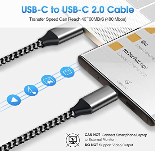 Краток USB C до USB C кабел 1FT 3PACK 60W PD Брзо полнење Тип Ц најлон плетенка полнач со кабел за полнач, компатибилен со Samsung Galaxy