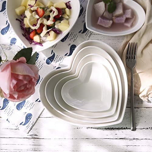 Keponbee 2 парчиња порцелан големи чинии во форма на срце, бело длабоко срцеви плочи салата/овошен сад за десерти/тестенини/вечера, 8 “
