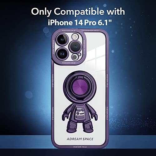 Kanghar iPhone 14 Pro Case chickstand астронаут ментален прстен против шок -шок -шок -изобилен чист заштитник на четири аголни перничиња