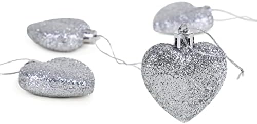 8 x 60мм сребрени сјајни украси во форма на елка во форма на срце