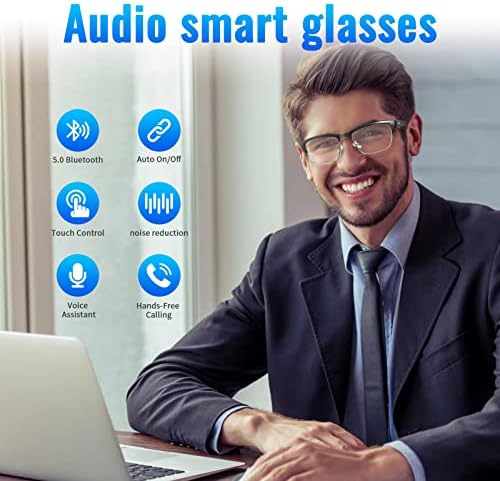 GenXenon Bluetooth Аудио Паметни Очила, Сина Светлина Очила за жени и мажи, Отворено уво звук со Микрофон &засилувач; Звучници, Сина Светлина
