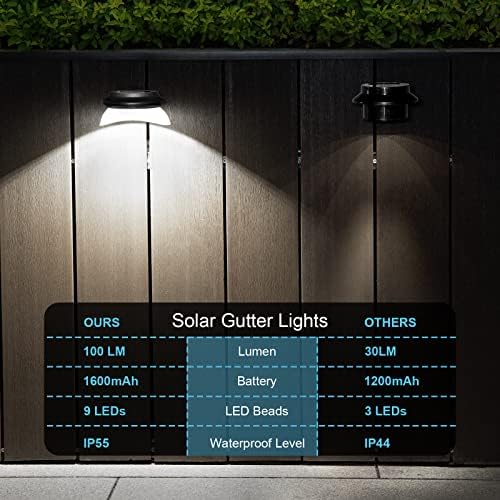 КИНКАИ Соларни Олук светла 6 парчиња-Светло светло за ограда на соларна Енергија со 9 ЛЕР, ИП55 Водоотпорно Надворешно Осветлување За Градинарска