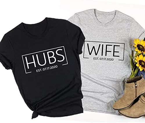 Wifey Hubby Презиме Година Персонализирана кошула, кошули со меден месец, кошули со парови, кошула со меден месец, маж сопруга