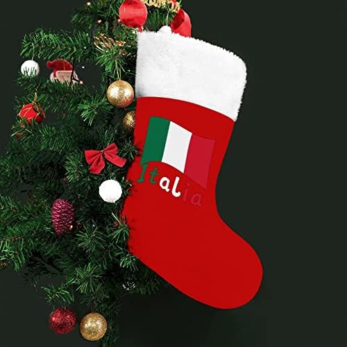 Италијанско знаме Божиќни чорапи црвен кадифе со бела торба за бонбони Божиќни украси и додаток на семејна забава