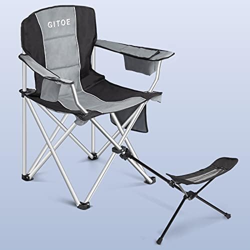 Кампување столчиња за возрасни, пространи и цврсти столчиња за преклопување на отворено со одмор на нозе и потпирачи за рака со ладилникот