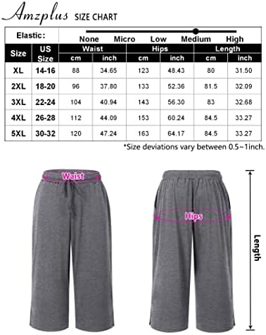 Amz Plus Women Plus Size Sumber Bide Leg Capris со џебови пижама за влечење