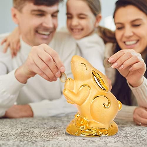 Абоофан година на банката за зајаци од зајаци Златна зајаче свинче банка Фенг Шуи Зајак Статуа Кинески Зодијак животно среќно монети тенџере