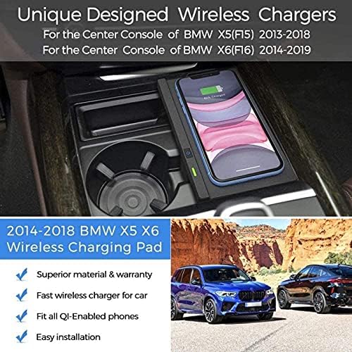 Безжичен полнач за автомобили за BM-W X5 2013-2018/x6 2014-2019 Центар конзола додаток панел 10W QI мобилен телефон Брзо полнење подлога