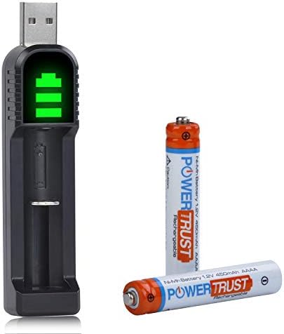 Powertrust 2pack AAAA за полнење батерии и полнач за аларм за аларм за калкулатор на фенерчето MP3 PERLOR SURFARE PENN и друга електроника