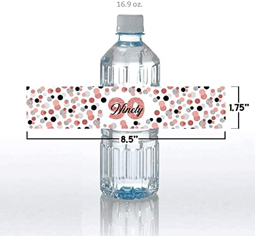 Аманда создавање конфети розово злато Полка Дот 90 -та роденденска забава водоотпорни налепници за шише со вода, 20 1,75 x 8,5 завиткани околу етикетите