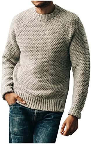 Џемпер мажи машка цврста боја обичен тркалезен врат џемпер џемпер со долг ракав