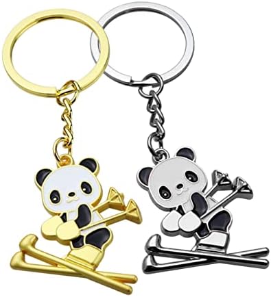 Stobok Panda Ski Pendant Metal Keychain Car Pendant Rankpace Pance 2pcs Pandas Keychain ранец на ранец шарм шарм за декорација на клучеви